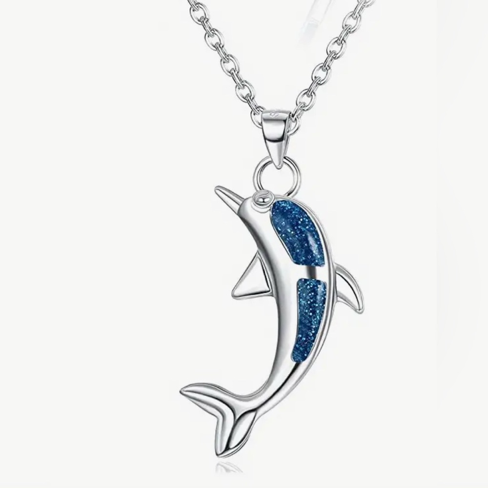 Blue Dolphin Pendant Necklace NEW